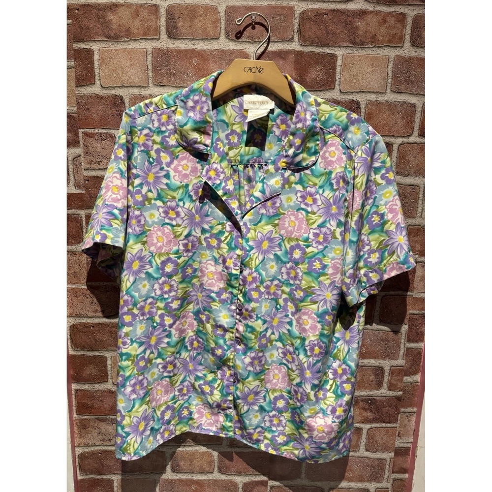 Christie & Jill Vintage Blouse Top Women's Size L Floral Multicolor Button Down